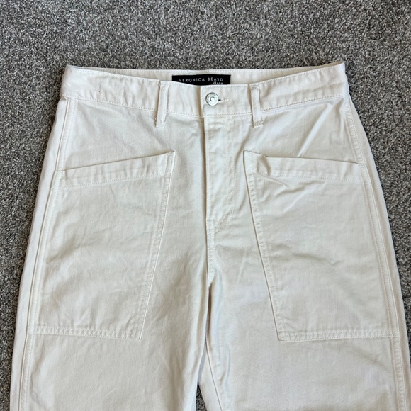 Veronica Beard Cream Charlie Barrel Leg High Rise Jeans, Size 29 - Picture 2 of 10